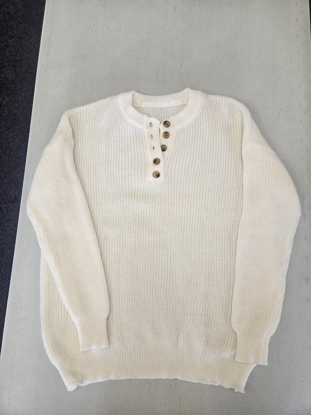 Women's Cream Henley Knit Sweater with Button Placket
